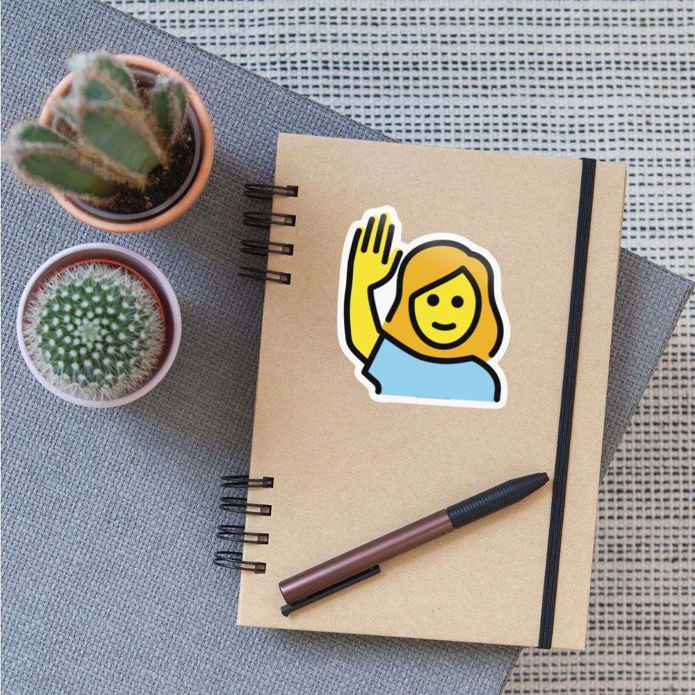 Woman Raising Hand Moji Sticker - Emoji.Express - white glossy