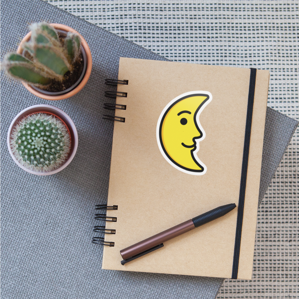 Last Quarter Moon Face Moji Sticker - Emoji.Express - white matte