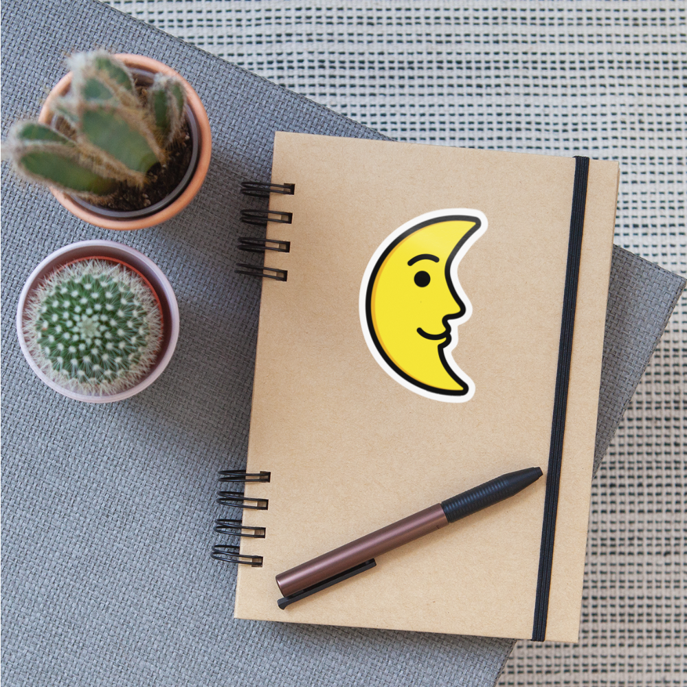 Last Quarter Moon Face Moji Sticker - Emoji.Express - white glossy