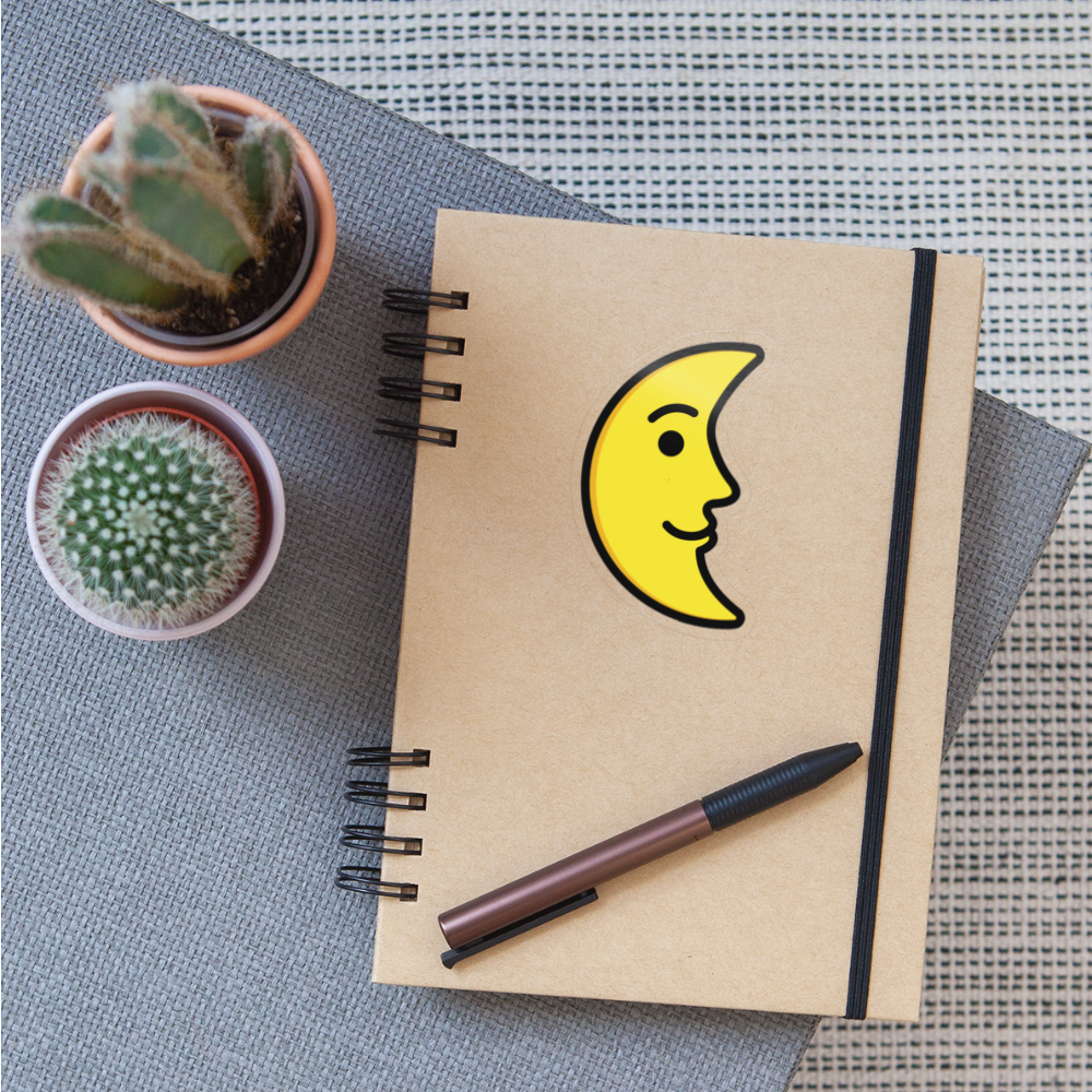 Last Quarter Moon Face Moji Sticker - Emoji.Express - transparent glossy