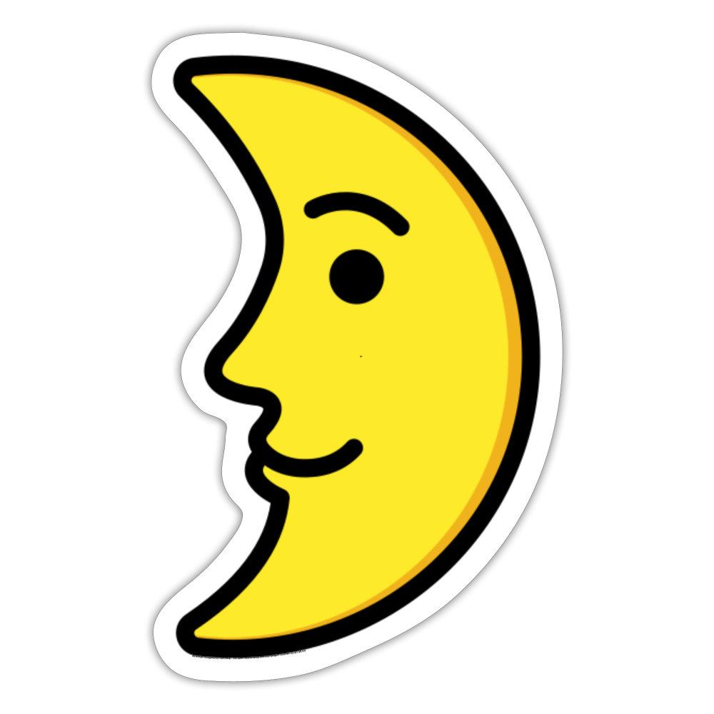 First Quarter Moon Face Moji Sticker - Emoji.Express - white matte