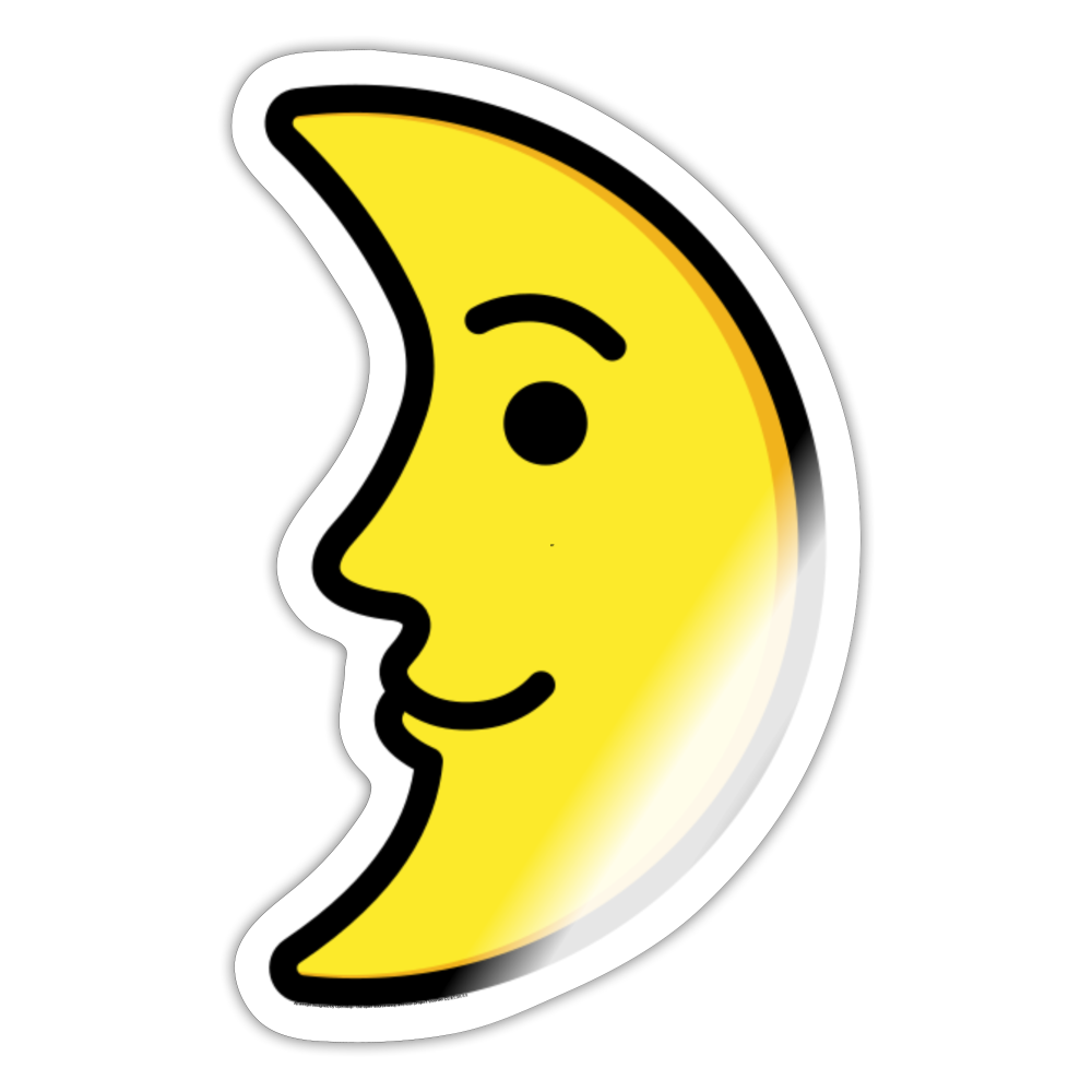 First Quarter Moon Face Moji Sticker - Emoji.Express - white glossy