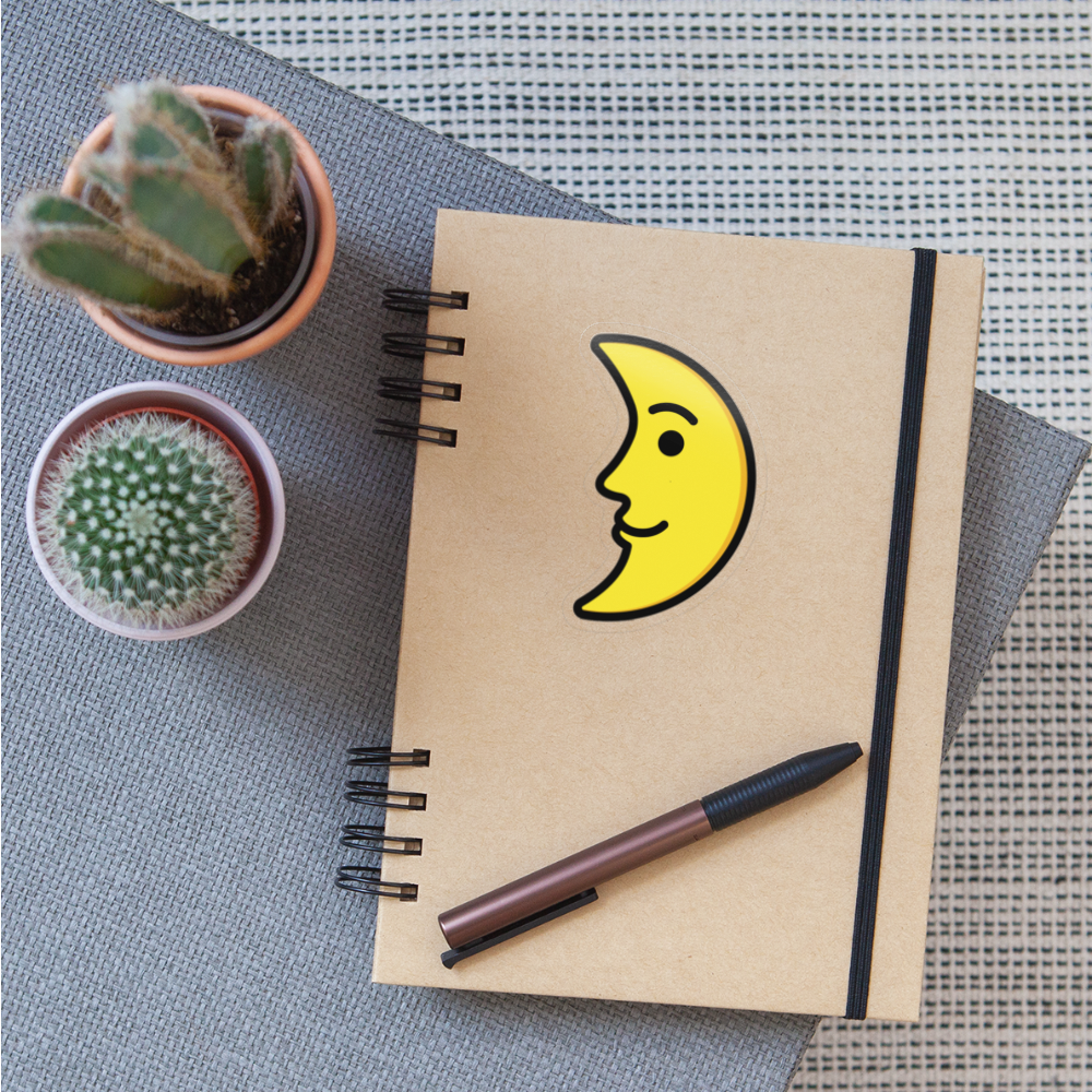 First Quarter Moon Face Moji Sticker - Emoji.Express - transparent glossy