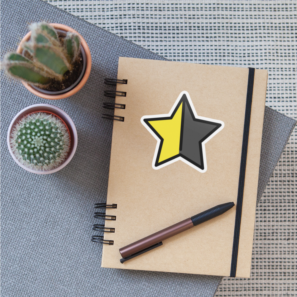Star with Right Half Black Moji Sticker - Emoji.Express - white matte