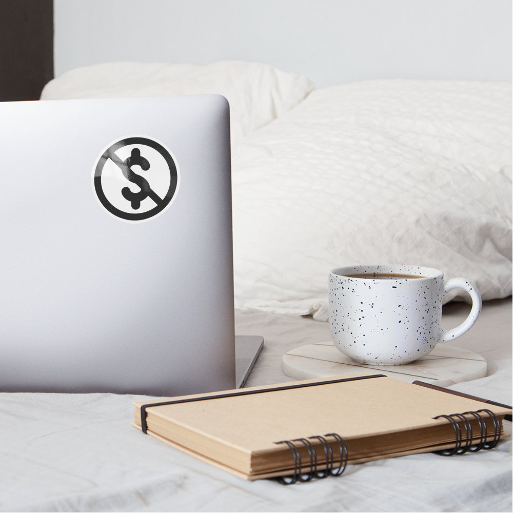 Circled Dollar Sign with Overlaid Backslash Moji Sticker - Emoji.Express - white glossy