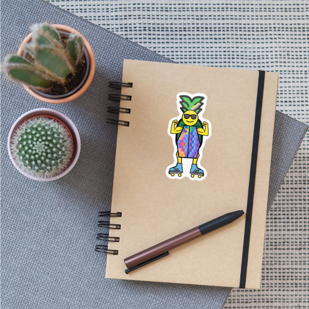 Emoji Expression: Peyton 'Vibes' Pineapple Moji Character Sticker - Emoji.Express - white glossy