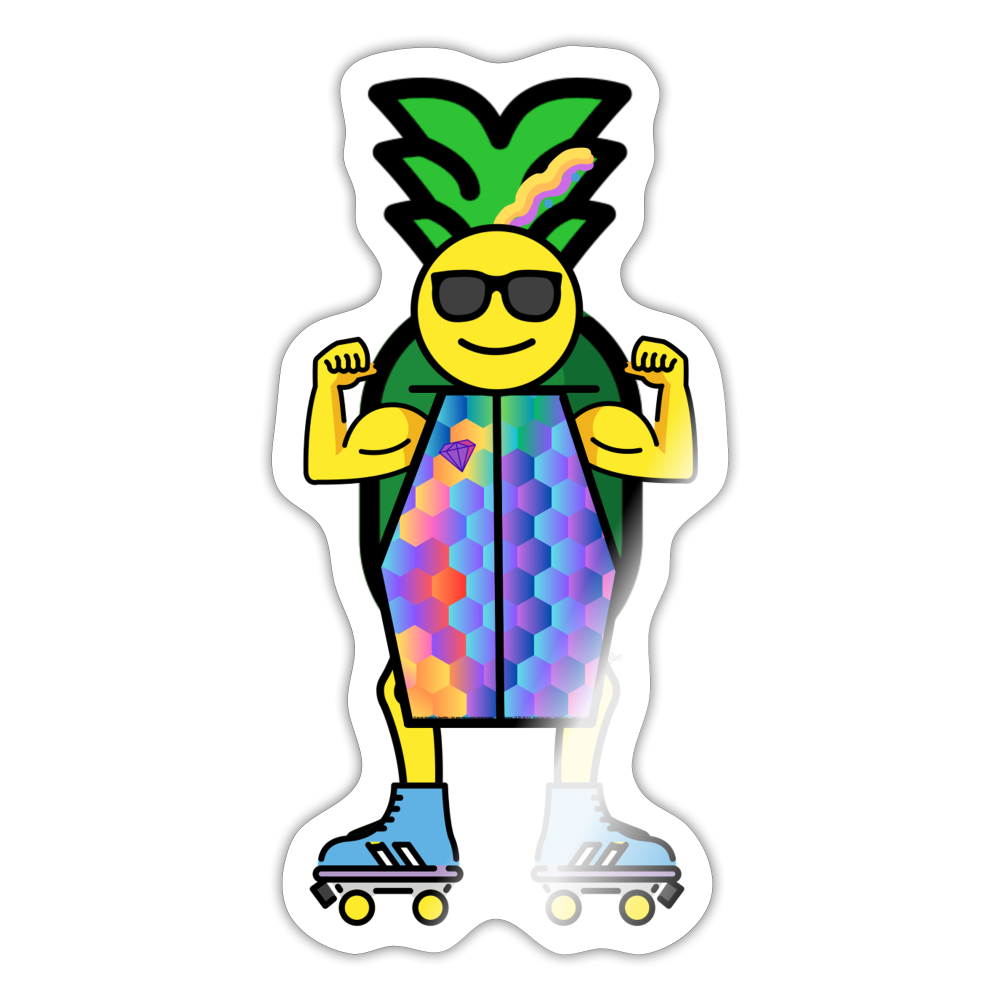 Emoji Expression: Peyton 'Vibes' Pineapple Moji Character Sticker - Emoji.Express - white glossy