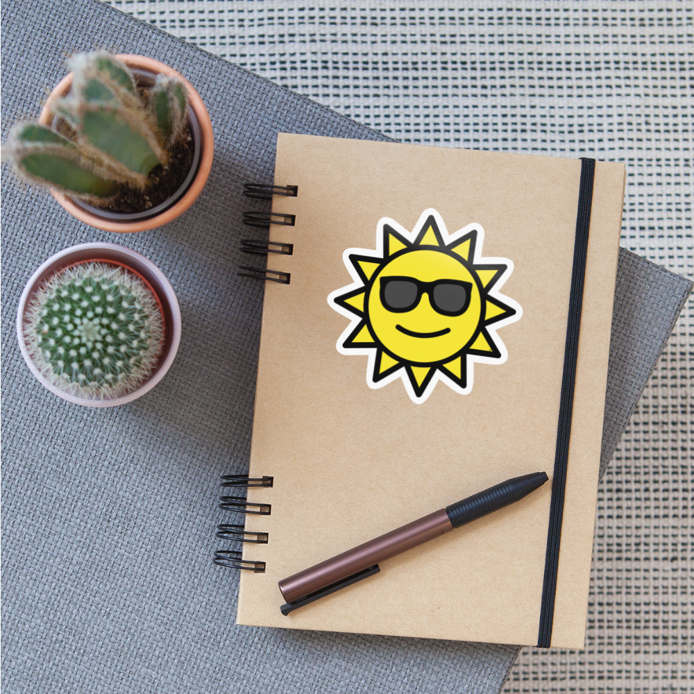 Emoji Expression: Sunny Sunshine Emoji Character Moji Sticker - Emoji.Express - white glossy