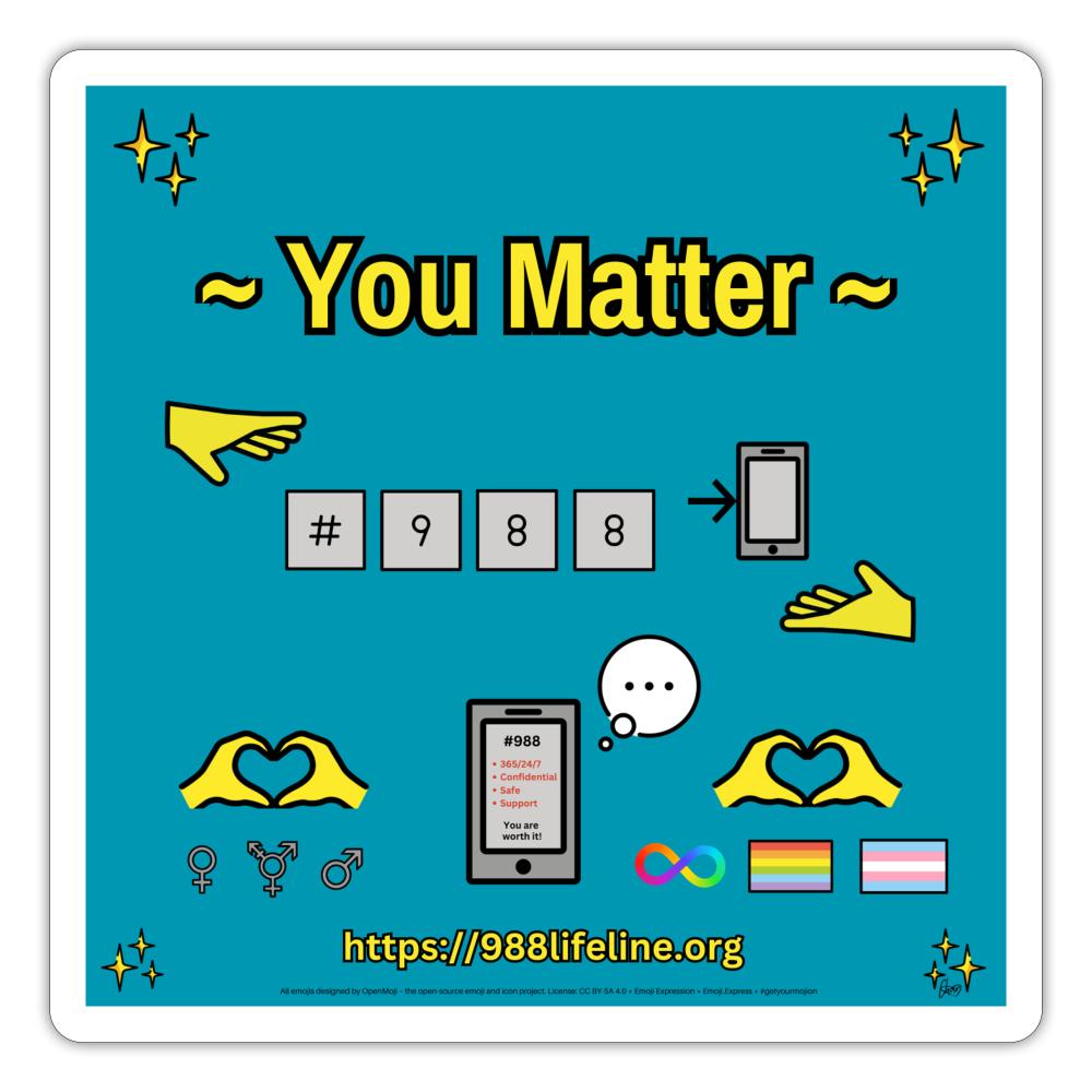 Emoji Expression: ~ You Matter ~ #988 LGBTQIA+ND Moji Sticker (Teal) - Emoji.Express - white matte