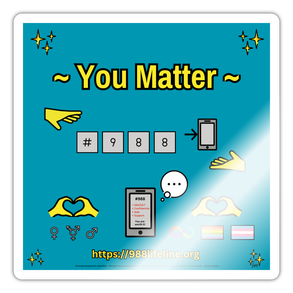 Emoji Expression: ~ You Matter ~ #988 LGBTQIA+ND Moji Sticker (Teal) - Emoji.Express - white glossy