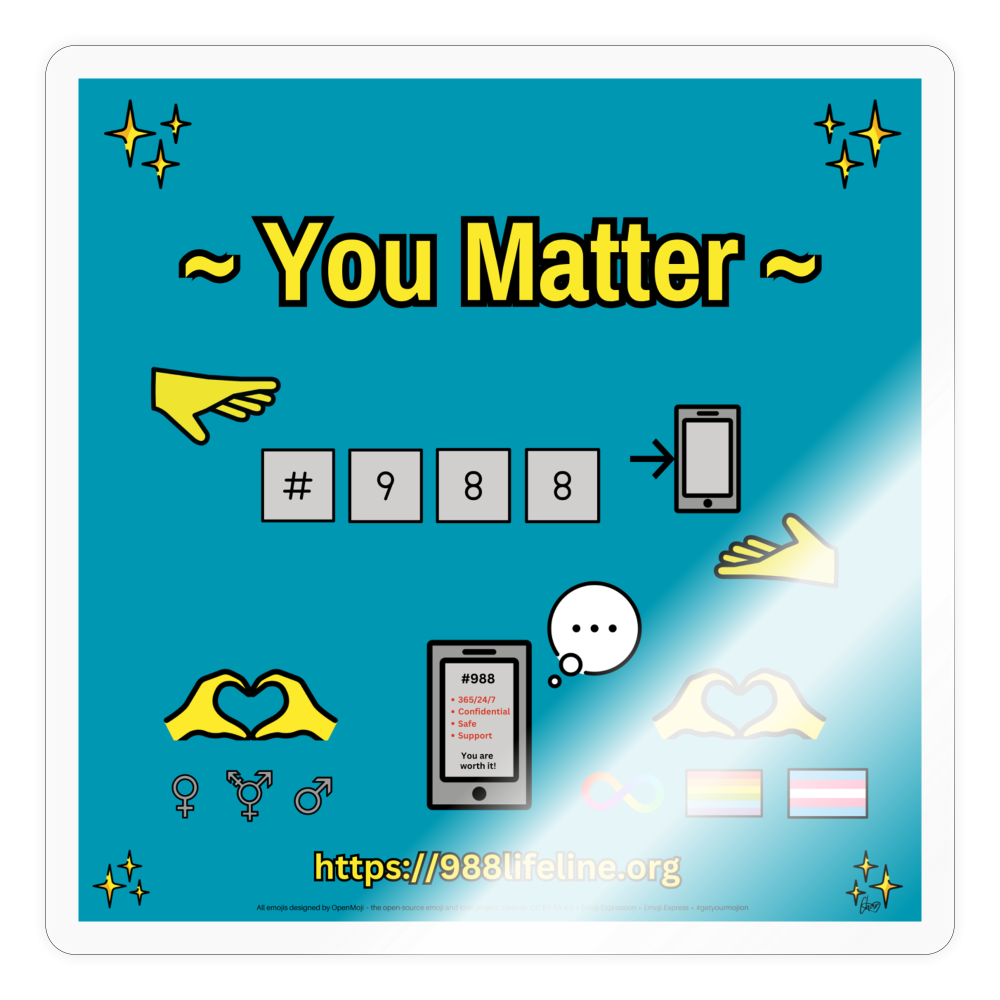 Emoji Expression: ~ You Matter ~ #988 LGBTQIA+ND Moji Sticker (Teal) - Emoji.Express - transparent glossy
