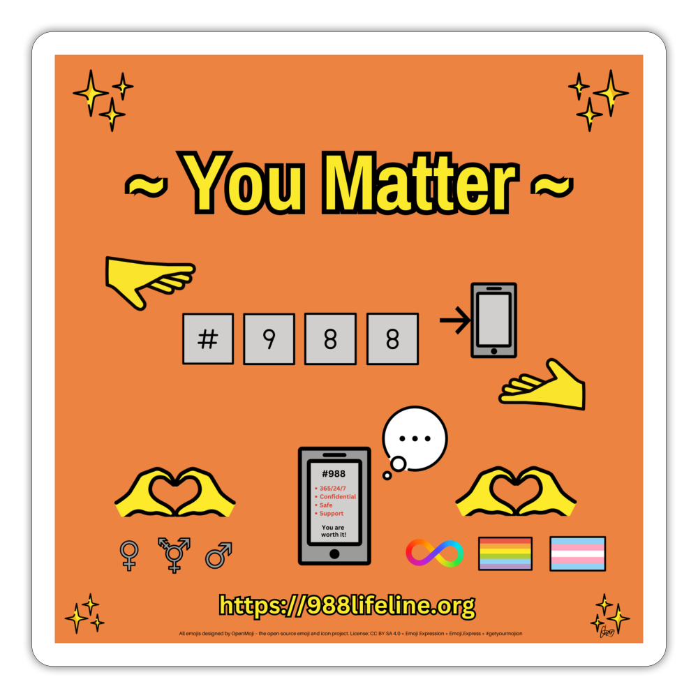 Emoji Expression: ~ You Matter ~ #988 LGBTQIA+ND Moji Sticker (Orange) - Emoji.Express - white matte
