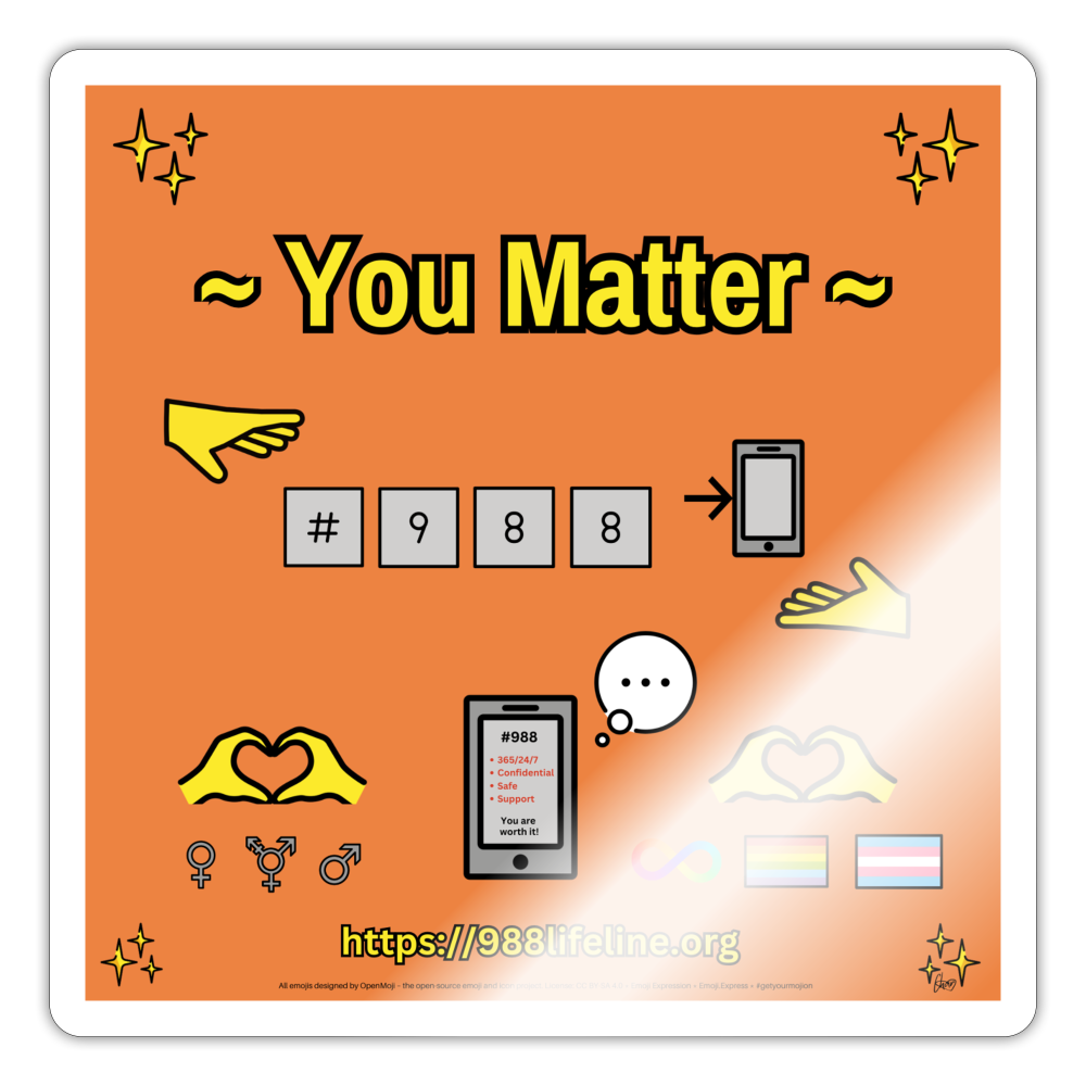 Emoji Expression: ~ You Matter ~ #988 LGBTQIA+ND Moji Sticker (Orange) - Emoji.Express - white glossy