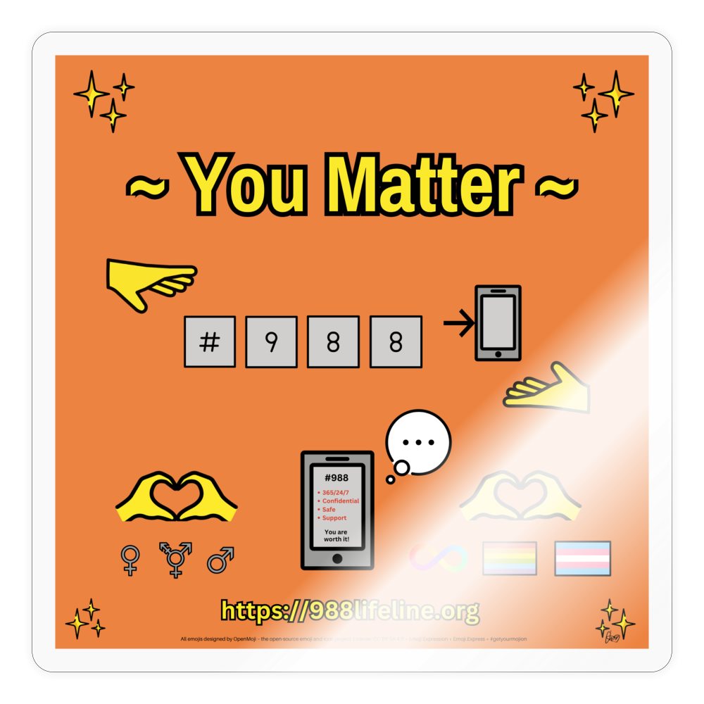 Emoji Expression: ~ You Matter ~ #988 LGBTQIA+ND Moji Sticker (Orange) - Emoji.Express - transparent glossy