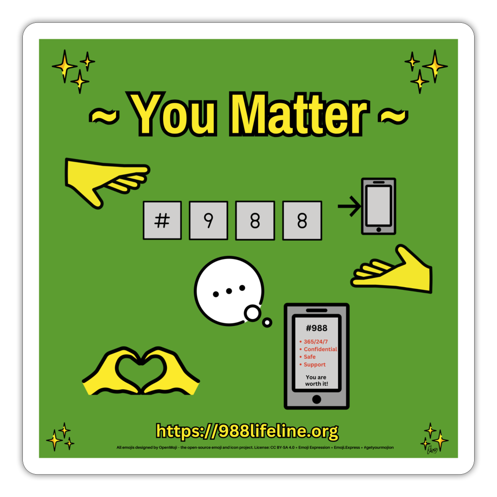 Emoji Expression: ~ You Matter ~ #988 Heart Hands Moji Sticker (Green) - Emoji.Express - white matte
