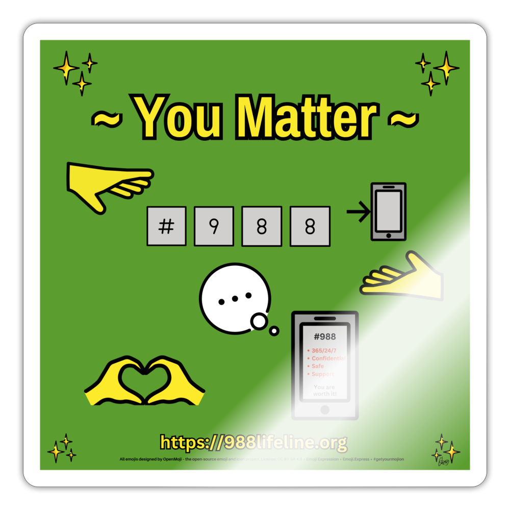 Emoji Expression: ~ You Matter ~ #988 Heart Hands Moji Sticker (Green) - Emoji.Express - white glossy