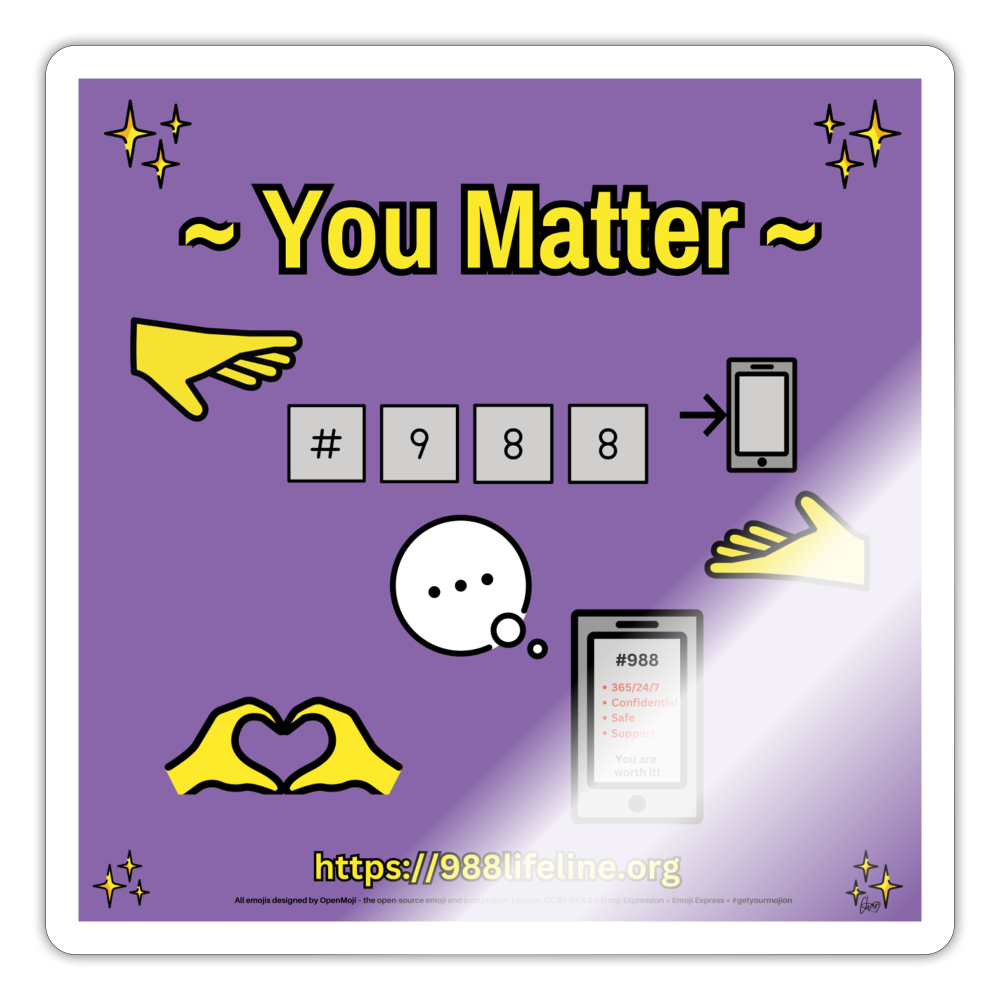 Emoji Expression: ~ You Matter ~ #988 Heart Hands Moji Sticker (Purple) - Emoji.Express - white glossy