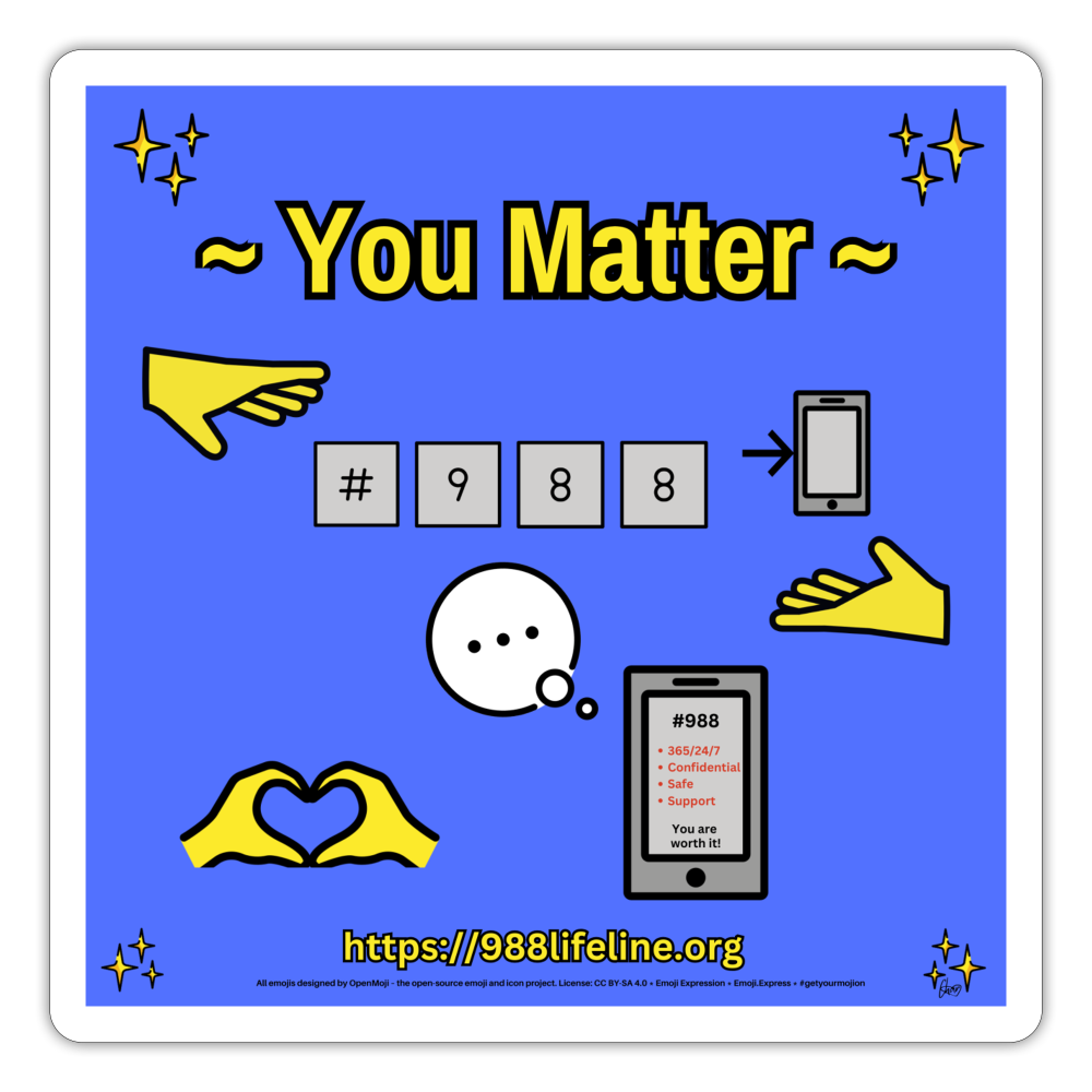 Emoji Expression: ~ You Matter ~ #988 Heart Hands Moji Sticker (Blue) - Emoji.Express - white matte
