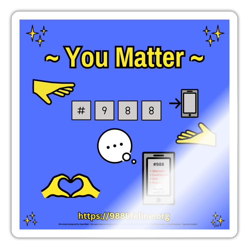 Emoji Expression: ~ You Matter ~ #988 Heart Hands Moji Sticker (Blue) - Emoji.Express - white glossy