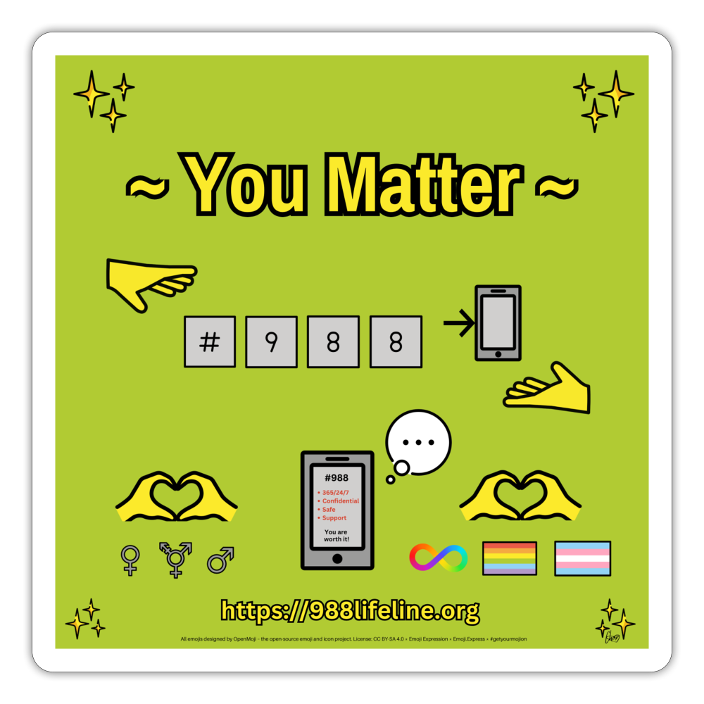Emoji Expression: ~ You Matter ~ #988 LGBTQIA+ND Moji Sticker (Light Green) - Emoji.Express - white matte