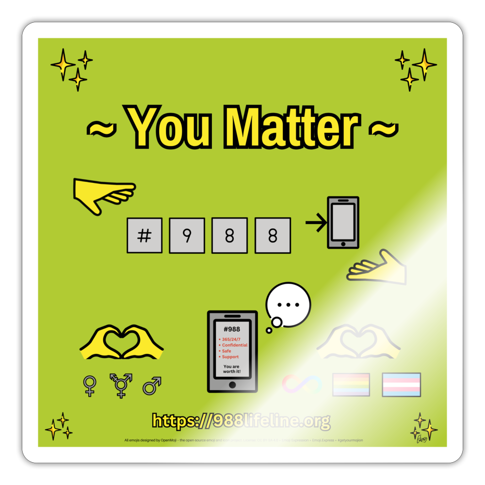 Emoji Expression: ~ You Matter ~ #988 LGBTQIA+ND Moji Sticker (Light Green) - Emoji.Express - white glossy