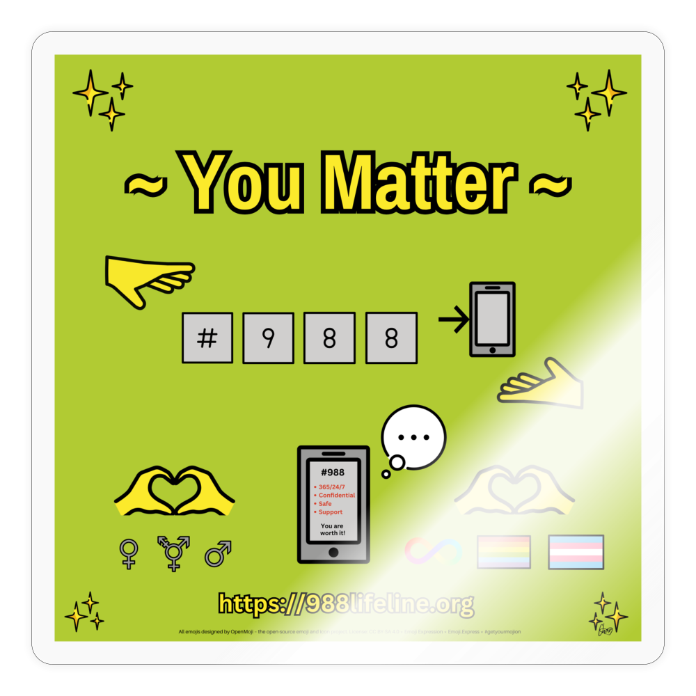 Emoji Expression: ~ You Matter ~ #988 LGBTQIA+ND Moji Sticker (Light Green) - Emoji.Express - transparent glossy