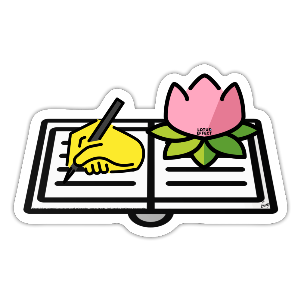 Emoji Expression: The Lotus Effect Writing in Journal Moji Sticker - Emoji.Express - white matte