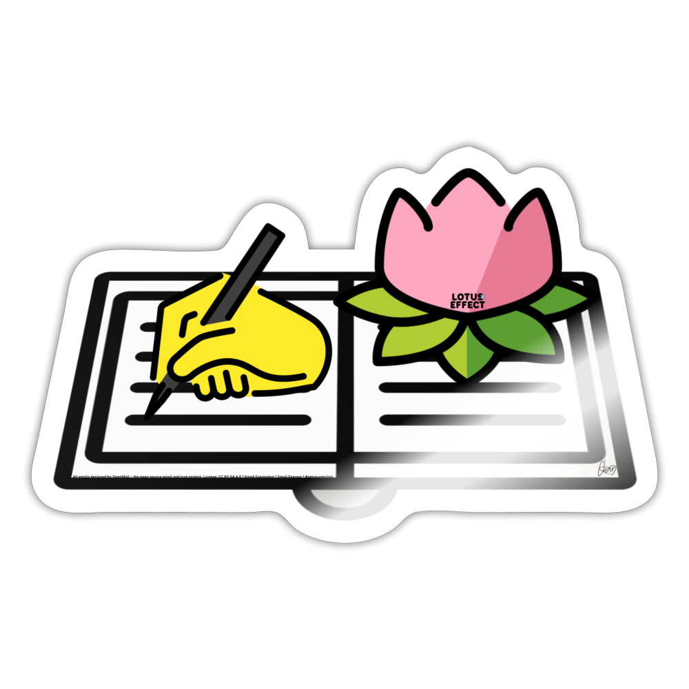 Emoji Expression: The Lotus Effect Writing in Journal Moji Sticker - Emoji.Express - white glossy