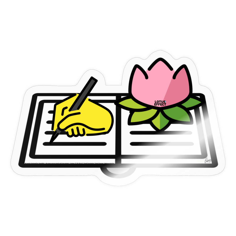 Emoji Expression: The Lotus Effect Writing in Journal Moji Sticker - Emoji.Express - transparent glossy