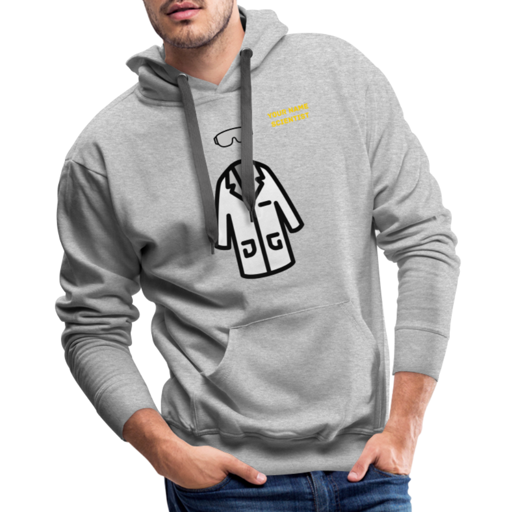 Customizable Lab Coat + Goggles + Name and Title Text Moji Men’s Premium Hoodie - Emoji.Express - heather grey