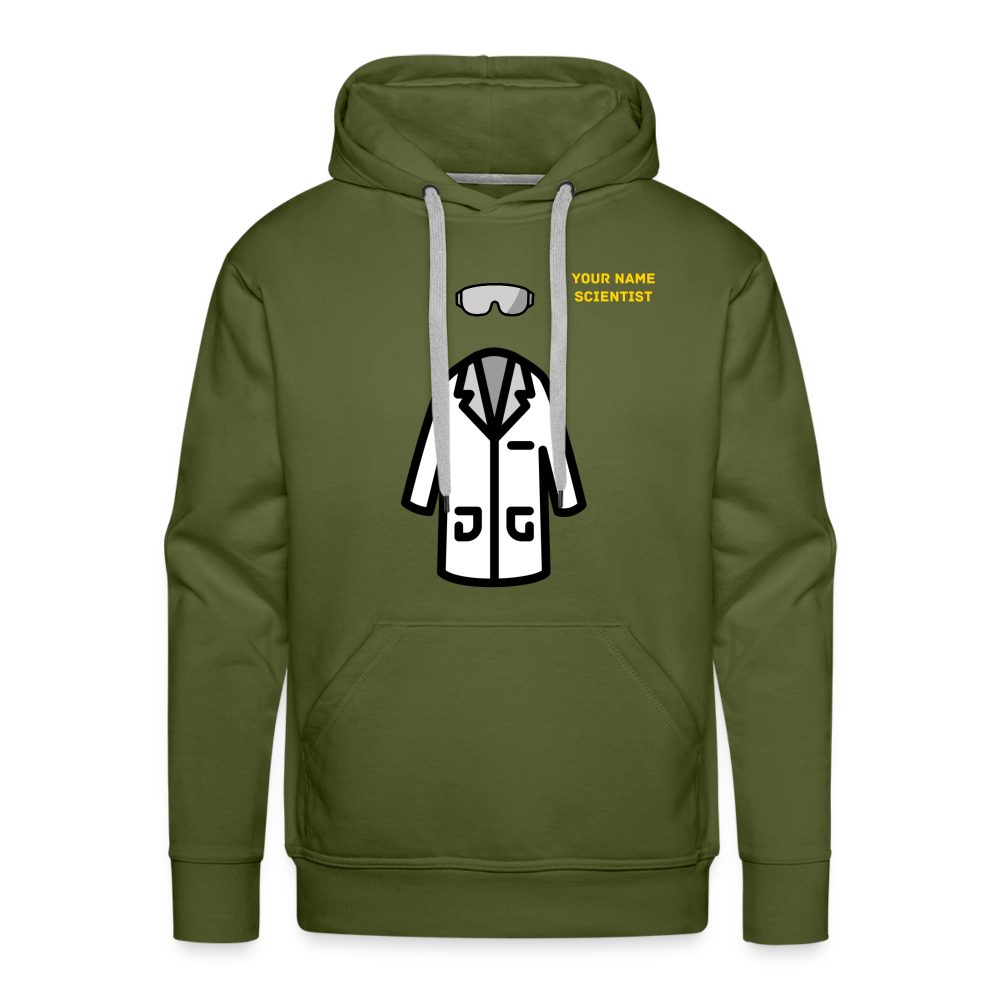 Customizable Lab Coat + Goggles + Name and Title Text Moji Men’s Premium Hoodie - Emoji.Express - olive green