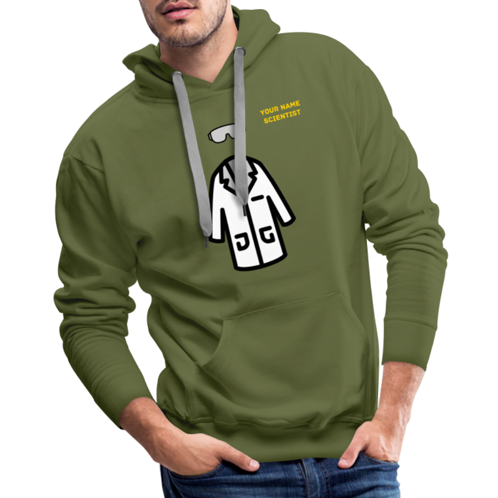 Customizable Lab Coat + Goggles + Name and Title Text Moji Men’s Premium Hoodie - Emoji.Express - olive green