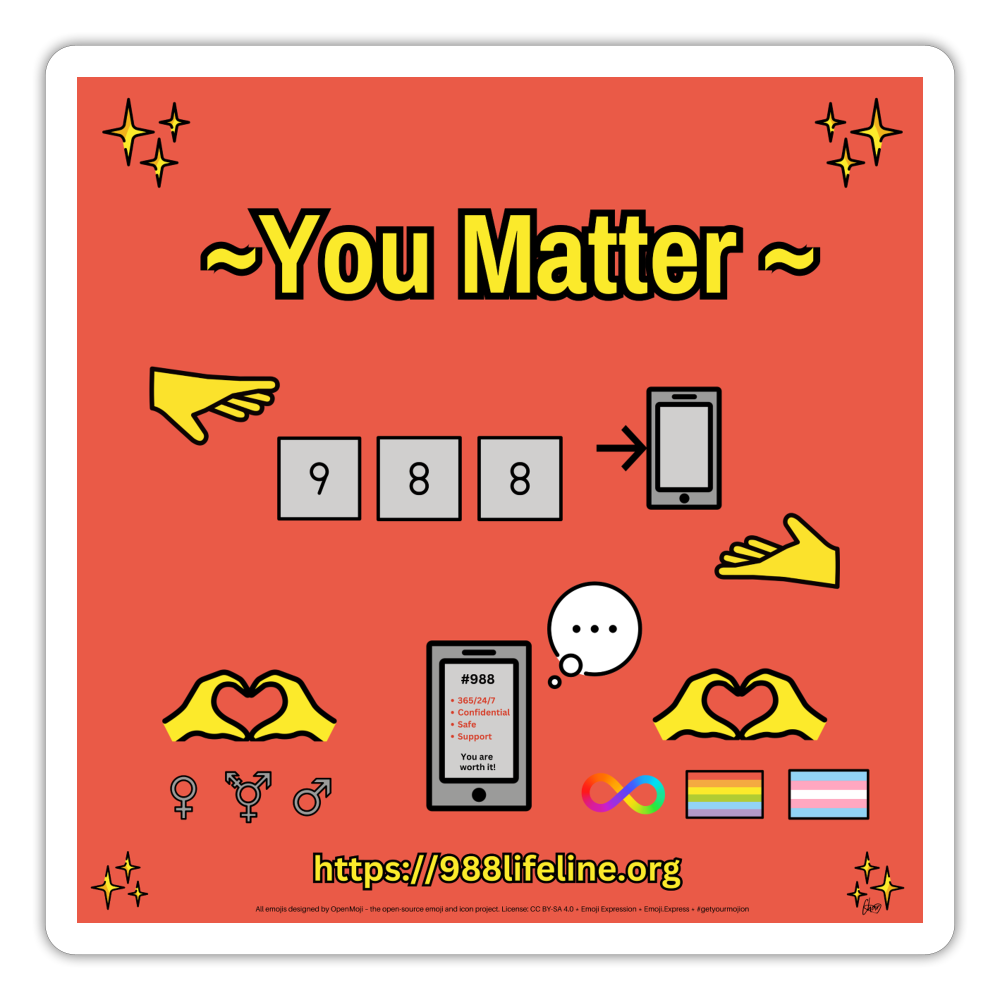 Emoji Expression: ~ You Matter ~ 988 LGBTQIA+ND Moji Sticker (Red) - Emoji.Express - white matte