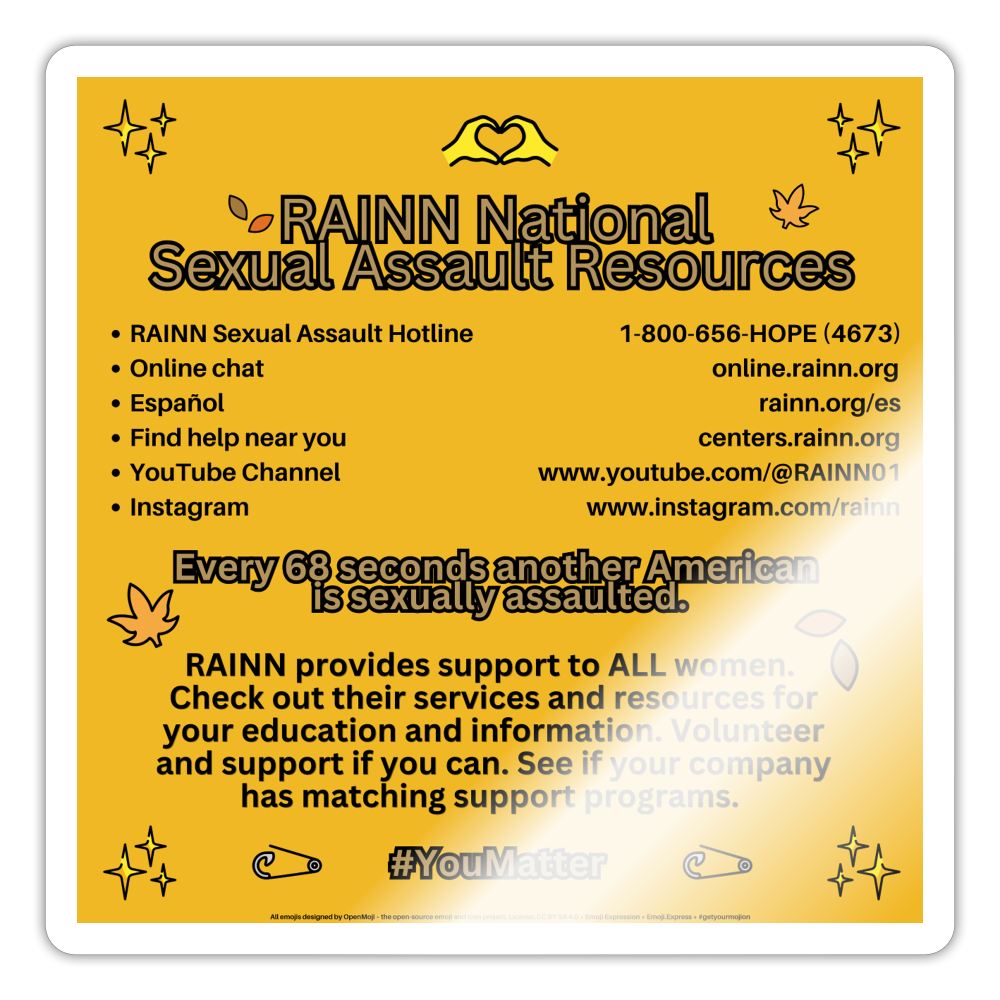 Emoji Expression: RAINN Sexual Assault Resources ~ You Matter ~  Moji Sticker (Yellow) - Emoji.Express - white glossy