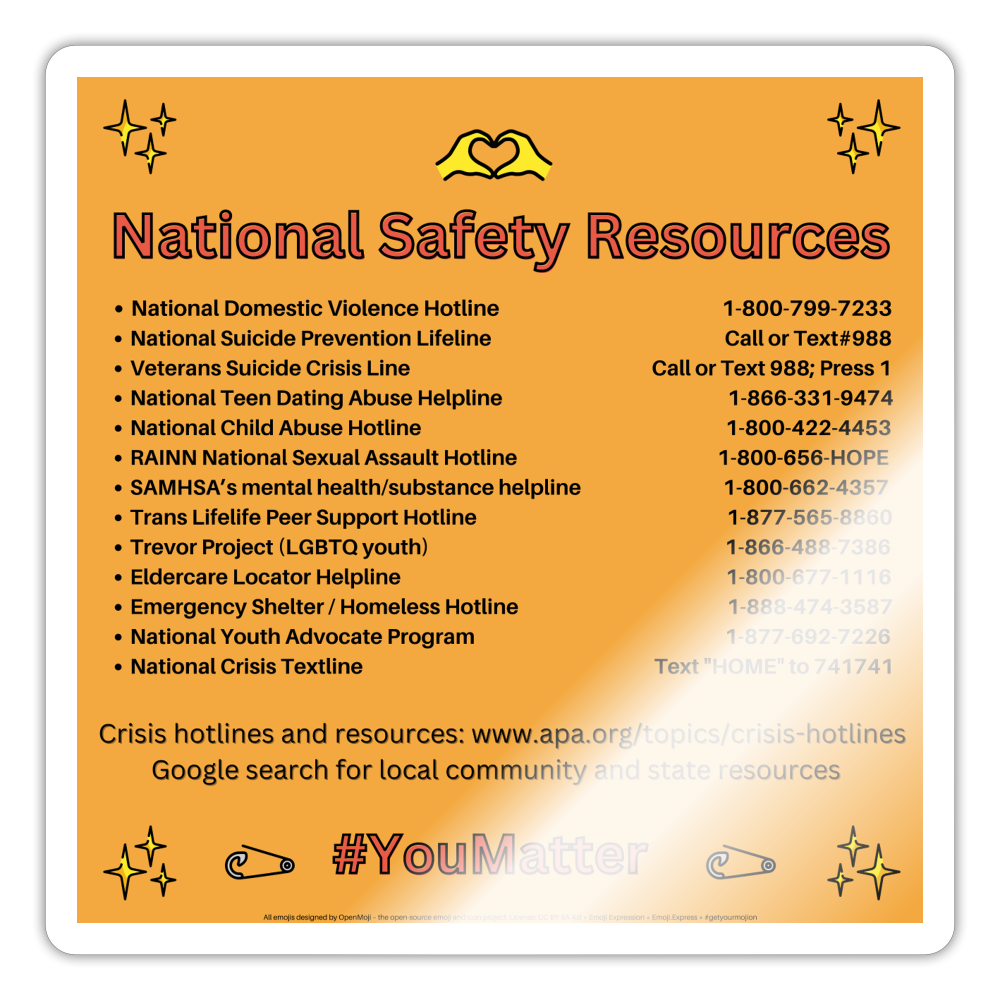 Emoji Expression: National Safety Resources ~ You Matter ~ Moji Sticker (Orange) - Emoji.Express - white glossy
