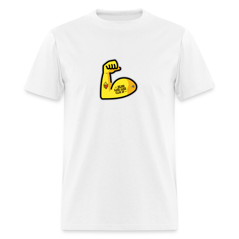 Customizable Emoji Expression: Never, Ever Ever Give Up Tattoo'd Bicep Moji Unisex Classic T-Shirt - Emoji.Express - white