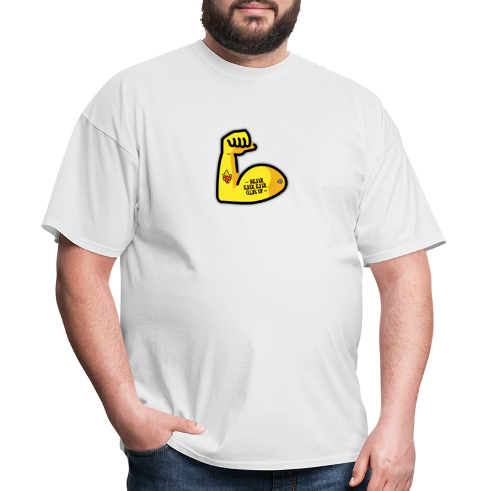 Customizable Emoji Expression: Never, Ever Ever Give Up Tattoo'd Bicep Moji Unisex Classic T-Shirt - Emoji.Express - white