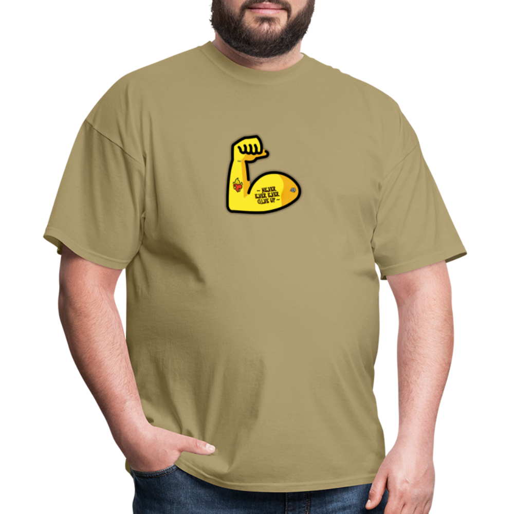 Customizable Emoji Expression: Never, Ever Ever Give Up Tattoo'd Bicep Moji Unisex Classic T-Shirt - Emoji.Express - khaki