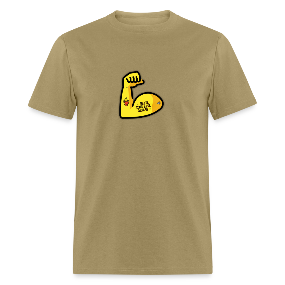 Customizable Emoji Expression: Never, Ever Ever Give Up Tattoo'd Bicep Moji Unisex Classic T-Shirt - Emoji.Express - khaki