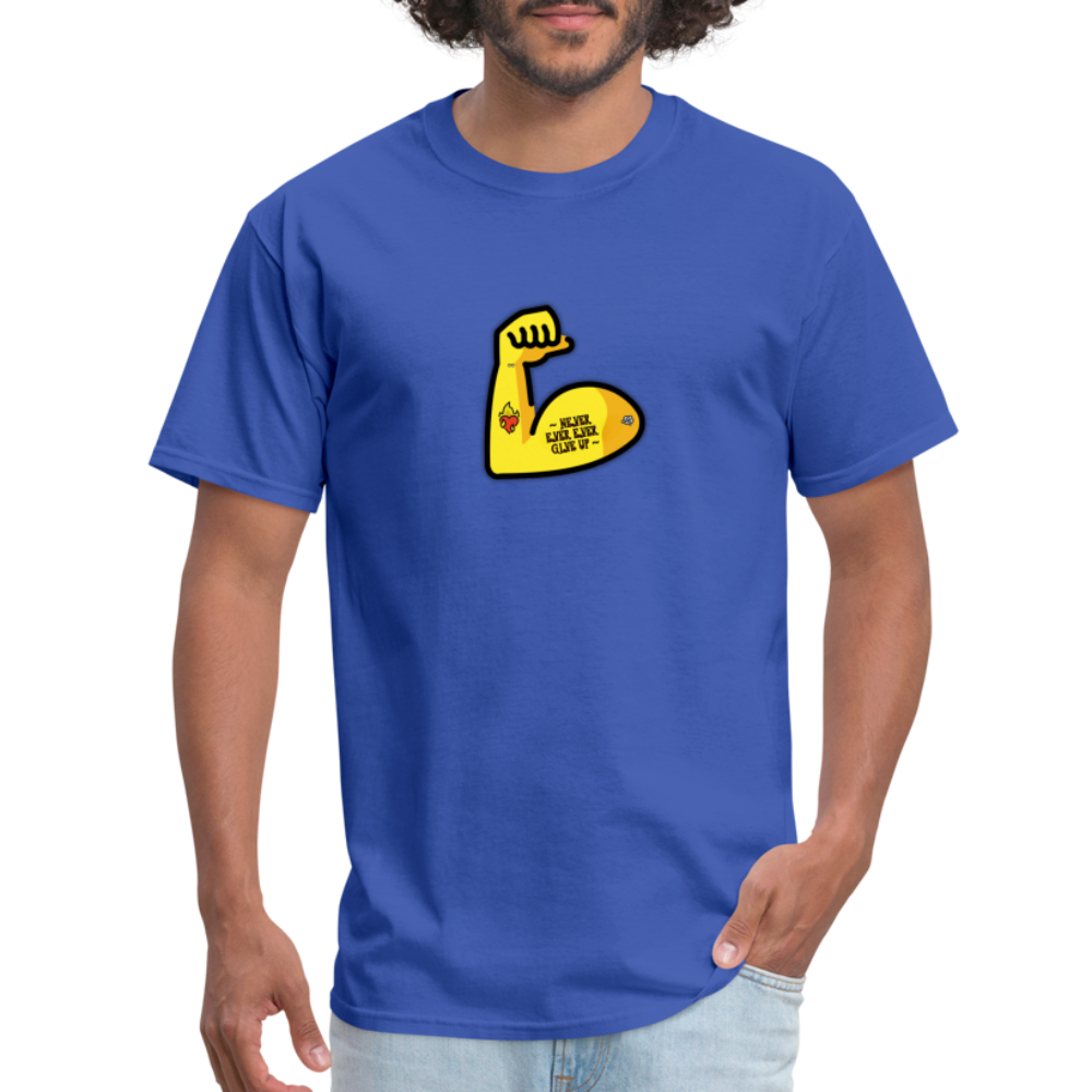 Customizable Emoji Expression: Never, Ever Ever Give Up Tattoo'd Bicep Moji Unisex Classic T-Shirt - Emoji.Express - royal blue