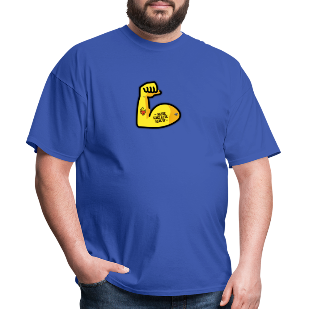 Customizable Emoji Expression: Never, Ever Ever Give Up Tattoo'd Bicep Moji Unisex Classic T-Shirt - Emoji.Express - royal blue