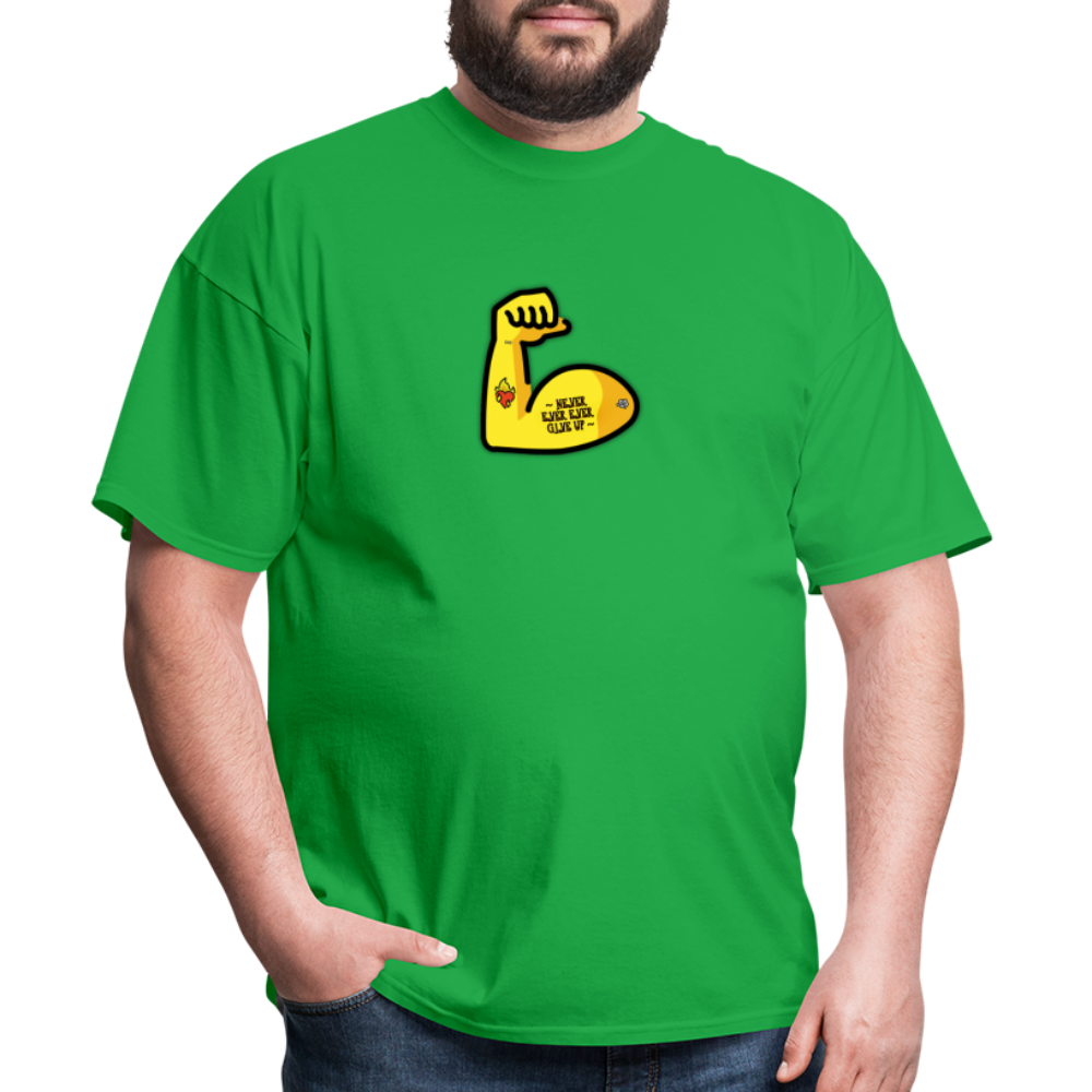 Customizable Emoji Expression: Never, Ever Ever Give Up Tattoo'd Bicep Moji Unisex Classic T-Shirt - Emoji.Express - bright green