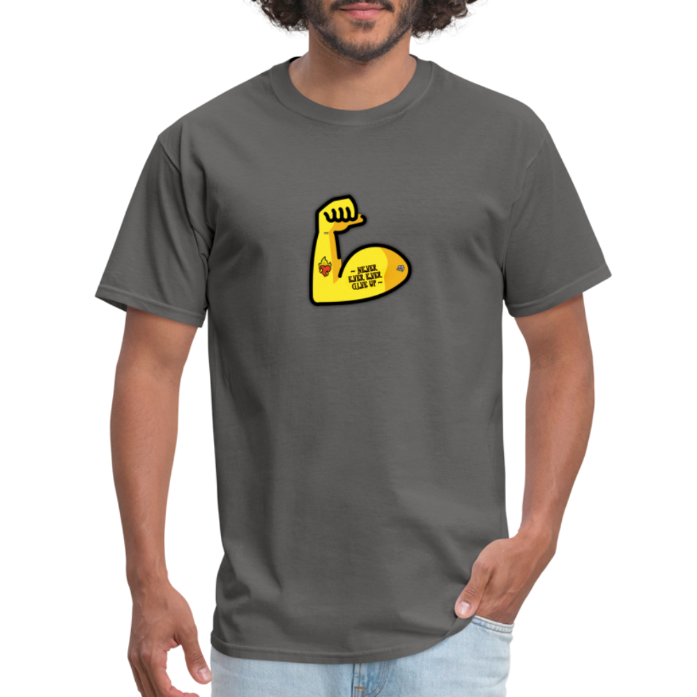 Customizable Emoji Expression: Never, Ever Ever Give Up Tattoo'd Bicep Moji Unisex Classic T-Shirt - Emoji.Express - charcoal