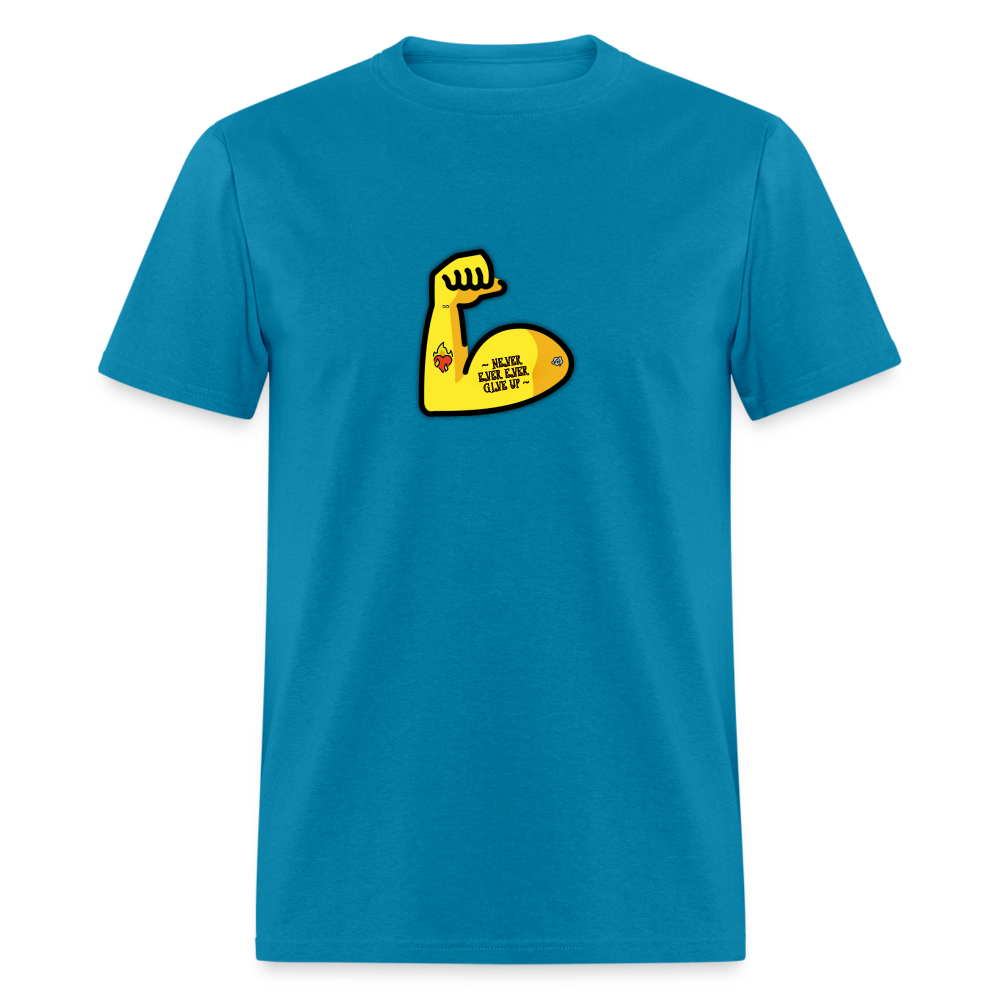 Customizable Emoji Expression: Never, Ever Ever Give Up Tattoo'd Bicep Moji Unisex Classic T-Shirt - Emoji.Express - turquoise