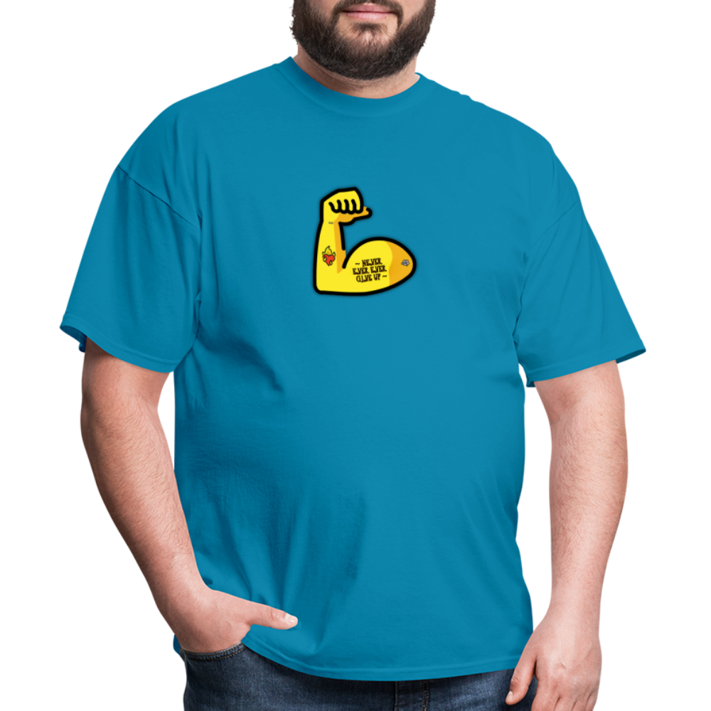 Customizable Emoji Expression: Never, Ever Ever Give Up Tattoo'd Bicep Moji Unisex Classic T-Shirt - Emoji.Express - turquoise