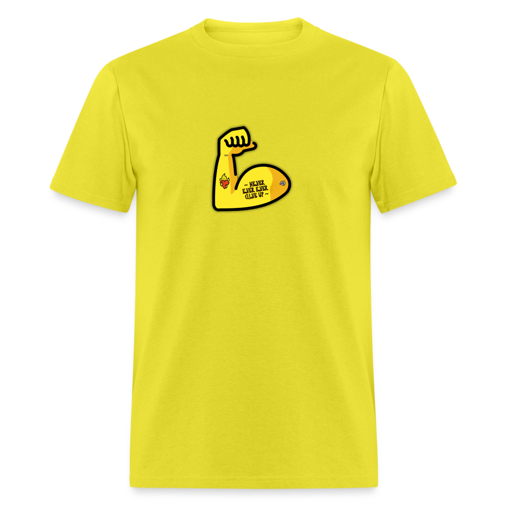 Customizable Emoji Expression: Never, Ever Ever Give Up Tattoo'd Bicep Moji Unisex Classic T-Shirt - Emoji.Express - yellow