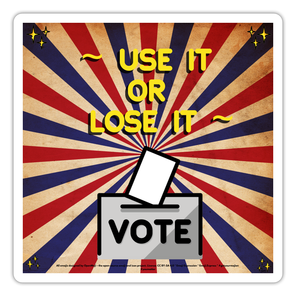 Emoji Expression: Use It or Lose It Ballot Box with Ballot VOTE Sticker - Emoji.Express - white matte