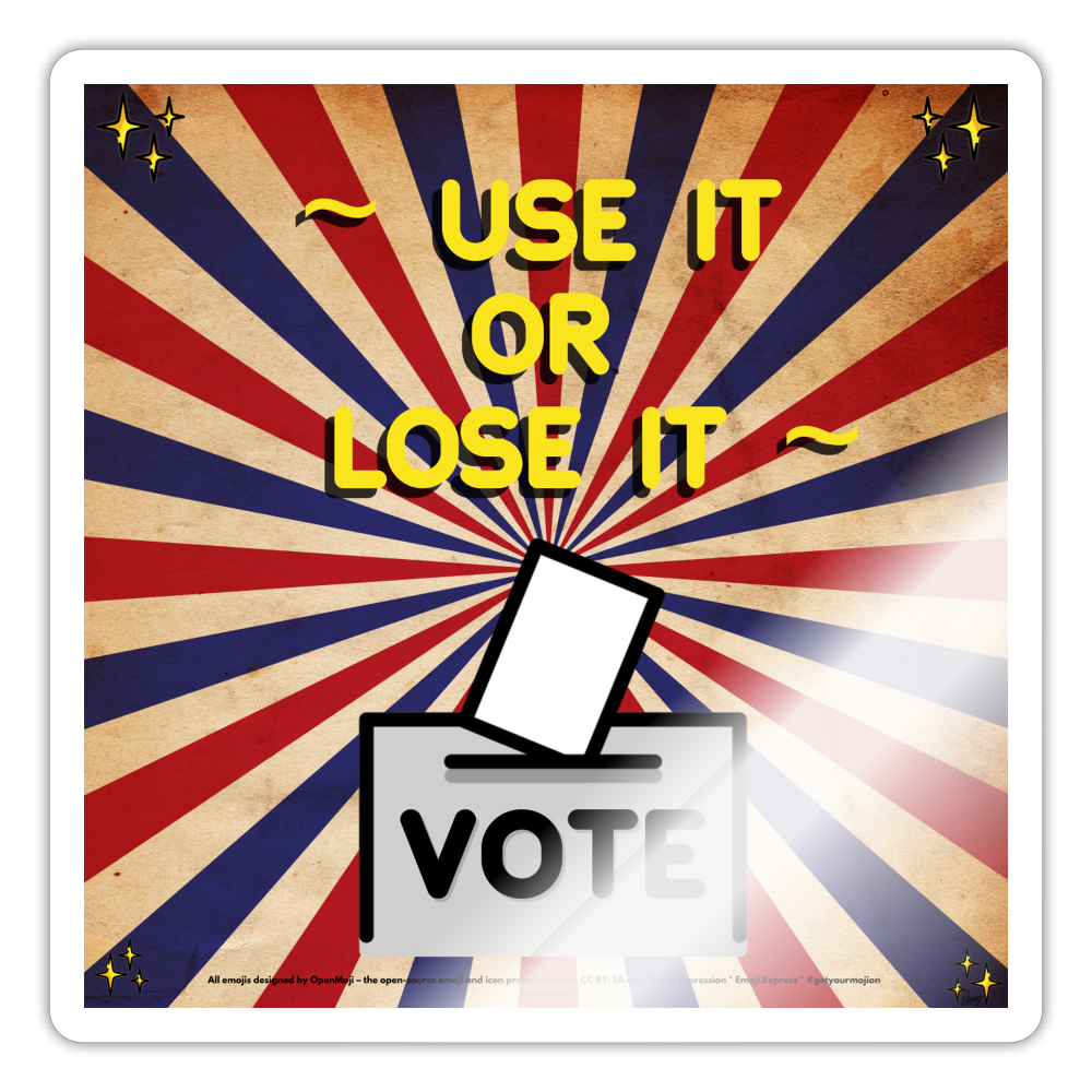 Emoji Expression: Use It or Lose It Ballot Box with Ballot VOTE Sticker - Emoji.Express - white glossy