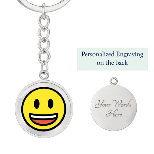 Grinning Face with Big Eyes Silver Keychain Engraved