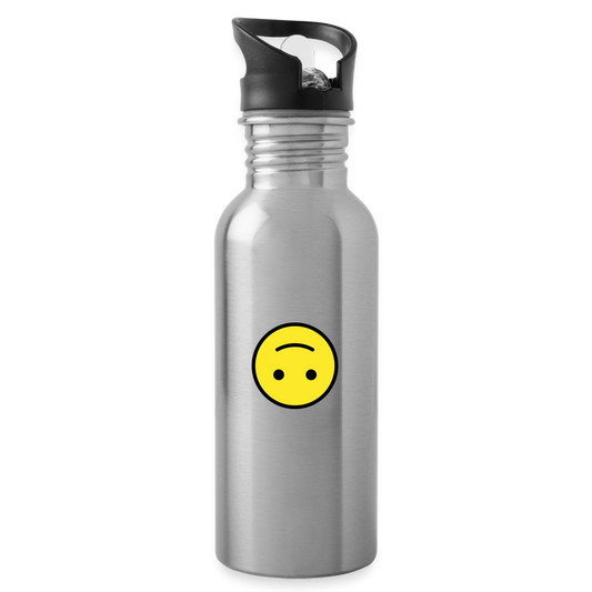 Upside Down Face Emoji Water Bottle - Emoji.Express - silver